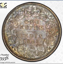 🇮🇳 1889-B British India Rupee Silver Coin — PCGS MS62 Toned 🌈  picture