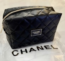 Chanel Quilted Makeup Bag Black Faux Leather Cosmetic Case picture