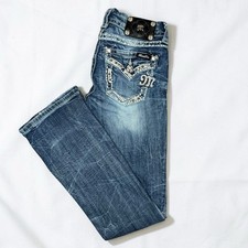 Miss Me Easy Boot Jeans Womens 25 Bling Flap Pocket Rhinestone Blue Denim Y2K picture