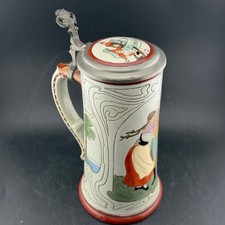 Vintage German Beer Stein-0.5L, Lidded Stoneware Gnome, Feierabend 834 Germany picture
