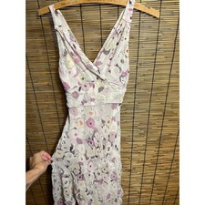 Express Size 4 Floral Midi Dress Pink Purple Watercolor 100% Silk picture