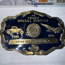 Vintage UAW LOCAL 592 40years Social Justice  BELT BUCKLE picture
