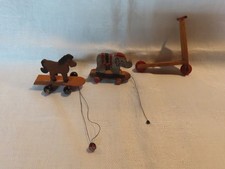 Vintage miniature dollhouse childrens horse & elephant pull toys & scooter 1:12 picture