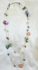 Station Necklace Shell Island Style Purple Orange Blue Green 2 Strand 14