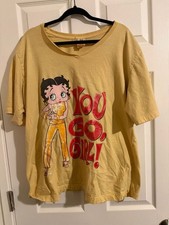 Betty Boop You Go Girl T-Shirt Yellow Graphic Print 2002 Y2K picture