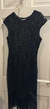 DISY COSTUME 1920s Flapper Dress Size XL Black Sequin Beaded Gatsby picture