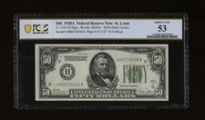 DBR 1928-A $50 DGS FRN St. Louis Fr. 2101-Hdgs PCGS-B 53 Serial H00370456A picture