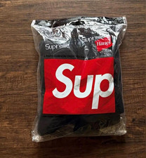 Supreme x Hanes Socks Cotton Blend Logo Black Crew 4 Pairs Men's picture