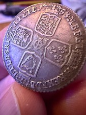 1758 George II Silver Shilling High VF Near XF Sharp Detail Great Britain picture