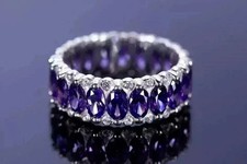 2.90 Ct Oval Cut Natural Tanzanite Diamond & Wedding Ring 14K White Gold picture