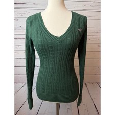 Hollister Cable Knit Sweater XS Green V-Neck Long Sleeve Extra Small NWT Y2K 90s picture