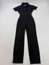 Good American Jumpsuit Womens 0 Black Denim Short Sleeve Success Skate One Piece picture