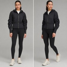 Lululemon Ruched Ribbed-Waist Jacket Black Hooded Water Resistant Windproof picture
