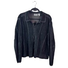 90s Chicos Design Black Suede Leather Crochet Jacket Womens Whimsigoth Boho picture