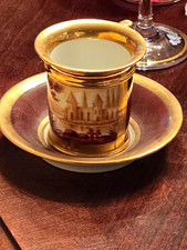 Antique Sevres M Imp de Sevres Porcelain Cup & Saucer Gold Chateau Scene French picture
