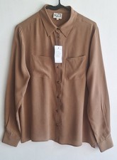 Reiss Women's Long Sleeve 100% Silk Coffee Coloured Blouse Size 14 BNWT picture