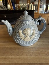 Vintage Pearlescent Glazed Blue Teapot With Cameo, Lusterware picture