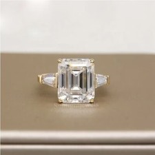 RARE 7.50 Ct Certified Emerald Cut Solitaire Off White Diamond 925 Silver Ring, picture