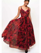 New Hutch Joanna Pleated Sleeveless Tulle Gown In Red Multi Size 10 $398 picture