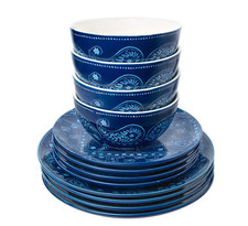 Dolly Parton Stoneware Everyday Paisley 12-Pc Dinnerware Set - Rhythm 'n' Blues picture