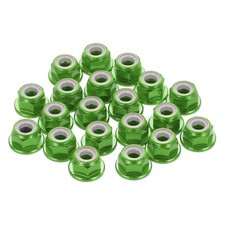 20 Pcs M4 Pitch 0.7mm Aluminum Alloy Lock Nuts Flanged Hex Nuts Nylon Green picture