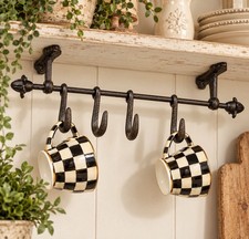 VTG Cast Iron Wall-Mounted Utensil Utility Coat Rack Heavy Duty Sliding S Hooks picture