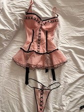 Chantal Thomass for Victoria’s Secret 34C Pink Corset Thong Set Vintage Y2K picture
