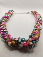 Stone Shell Multicolor Chunky Beaded Statement Necklace Pastel Hued picture
