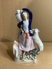 Fine 9” Antique ENGLISH Staffordshire Milk Maiden Water Jug Lady SHEEP FIGURE picture