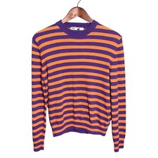 Zara Striped Sweater Italian Yarn Wool Cashmere Purple Orange Crew Neck NWT Sm picture