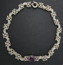 Estate Sterling Silver Necklace & Bracelet W/ Amethyst 106.5 Grams picture