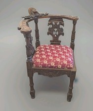 Vintage Victorian Carved Wood Corner Chair with Female Head Crest On Top  picture