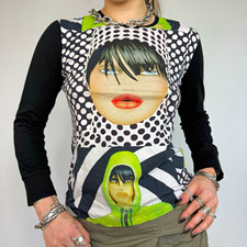 Vintage Y2K Custo Barcelona Women’s Black/White/Green Long Sleeve Graphic Top picture