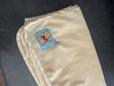 Vintage HTF Disney Winnie The Pooh Yellow Baby Blanket Satin Back satin edges  picture