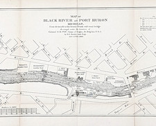 1889 BLACK RIVER & PORT HURON - Michigan Map Large U.S. CORPS ENGINEERS Survey picture