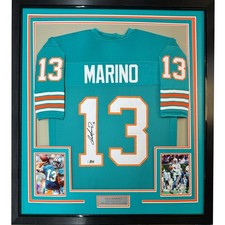 Framed Facsimile Autographed Dan Marino 35x39 Teal Reprint Auto Jersey picture