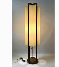 Vintage 50s Modern Walnut Brown Wood Floor Lamp Corrugated Plastic 43.5