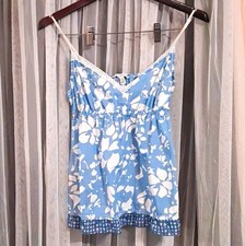 Vintage Y2K American Eagle  Blue/White Floral V-Neck Cami Spaghetti Lace Trim 10 picture