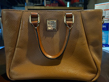2000s Dooney & Bourke Pebbled Leather Satchel, Brown/Red Lining Zip Gold Strap M picture