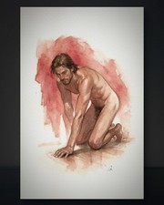 Original Watercolor Painting Male Figure Portrait Book Page  (5.5 × 8.5 inches) picture
