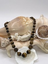 Vintage 10k Solid Yellow Gold Graduated Tigers Eye Bead Necklace 16 Inch 42g picture
