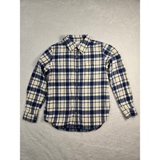 Hanna Andersson Boys Blue Cream Plaid Flannel Button Down Shirt Size 130 US 8 picture