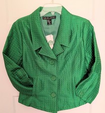 Silkland Sz MED Lime Green Silk Jacket  Blazer Quilted Pockets Collar Lined NWT picture