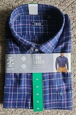 NWT IZOD Men's Luxe Touch Plaid Long Sleeve Modern Fit Shirt Dark Blue Size XL picture