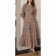 Boden Ditsy Floral Tiered Maxi Dress long sleeve zip back women’s size 8 picture