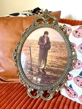 Vintage Italian Convex Bubble Glass Ornate Brass Picture w/ Print 17