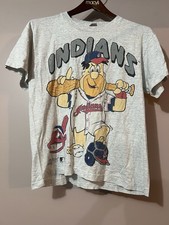 Vintage Cleveland Indians Guardians 1994 Flintstone 90s T-Shirt Anvil SZ L 1990s picture