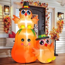 FunFanso 5 FT Thanksgiving Inflatable Turkey Pumpkin Outdoor Decoration picture