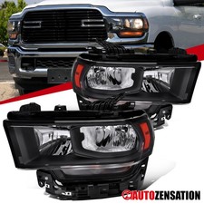 Fit 2019-2024 Dodge Ram 2500 3500 Black Halogen Type Headlights Lamps Left+Right picture