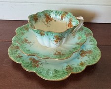 Wileman Foley Pre Shelley China Green Trailing Daisies Teacup Trio 9339 picture